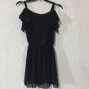 Black Dress Cold Shoulder Mini with T Straps